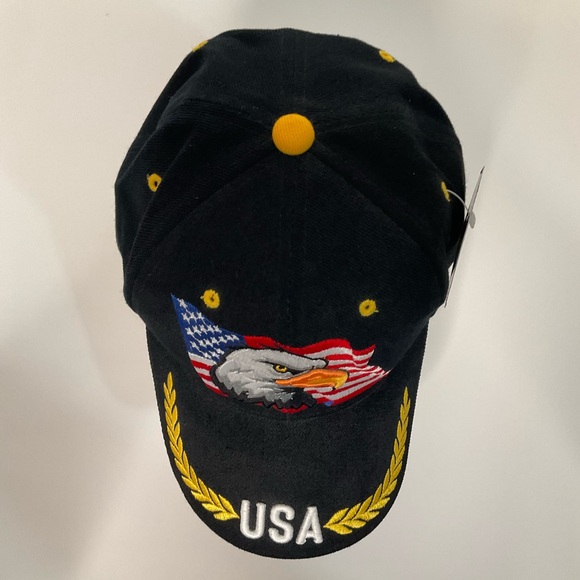 USA Men’s Embroidered American Flag Eagle Black Adjustable Closure Baseball Cap - Picture 3 of 14